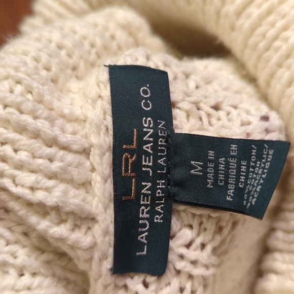 Lauren Jeans Co. Cream chunky Knit Pullover turtleneck Quality sweater sz M - Picture 2 of 8